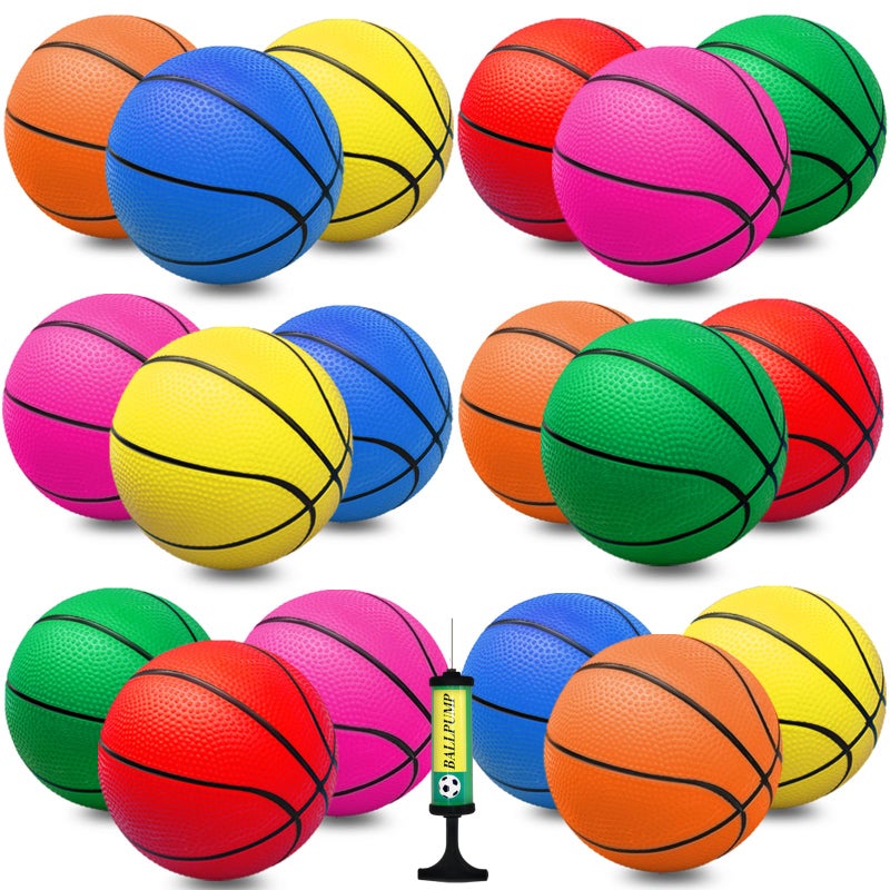 Oleitodh 18Pcs 5 Mini Basketball Balls Bulk Small Basketballs Set PVC Small Basketball for Over The Door Hoop Games Party Favors Indoor Outdoor Play Adults Kids Pool Beach Colorful - Image 3