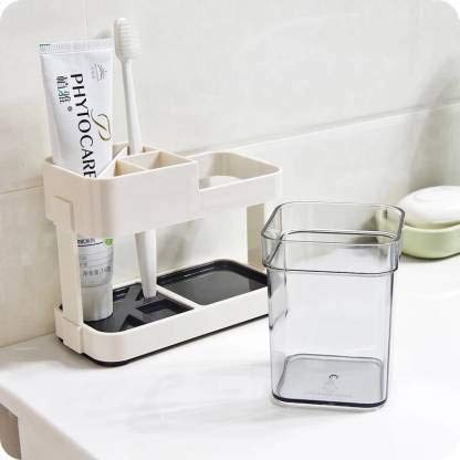 Limra 1 Cup Toothbrush Toothpaste Stand Holder Bathroom Storage Organizer,Plastic - Image 1