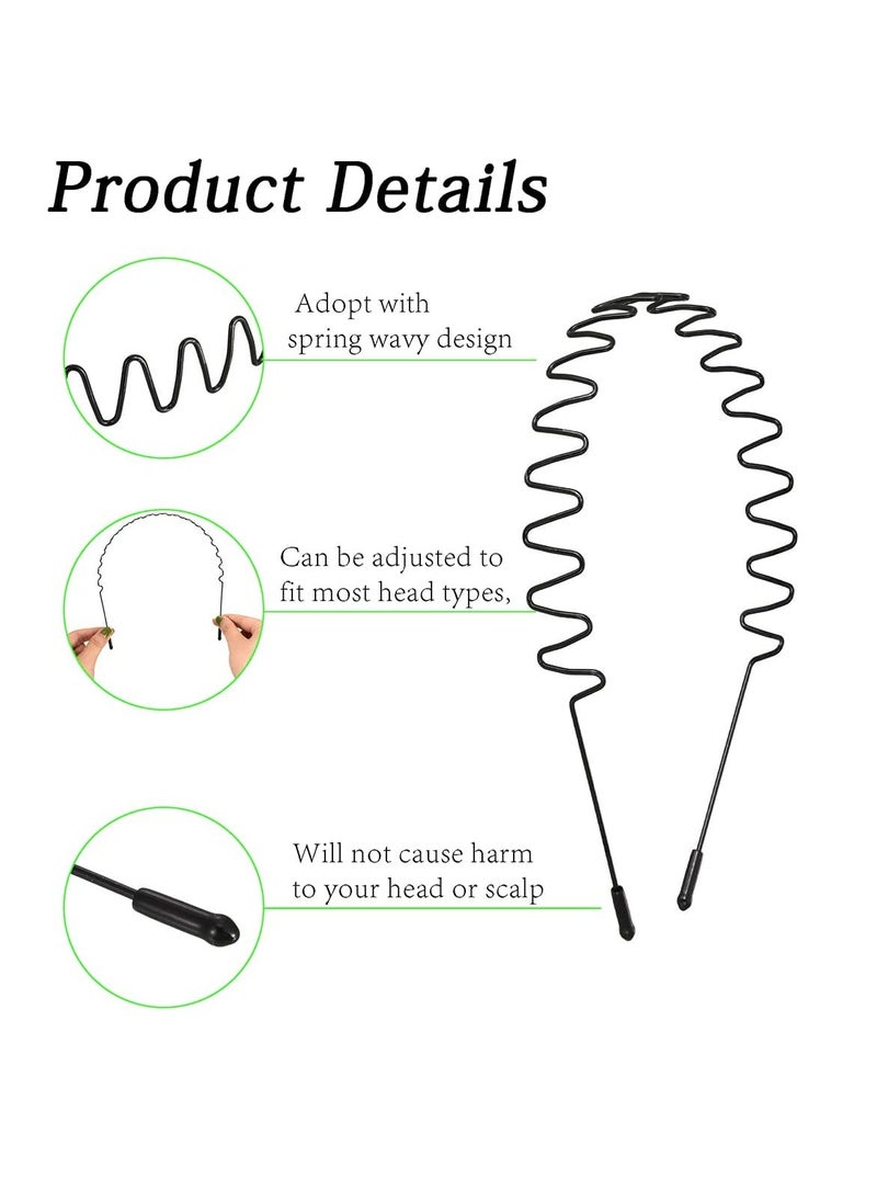BONITO - 5 PCS Metal Spring Wavy Hairband Hair Hoop, Simple Fashionable Headband Headwear Accessories for Men, Women, Black - Image 1