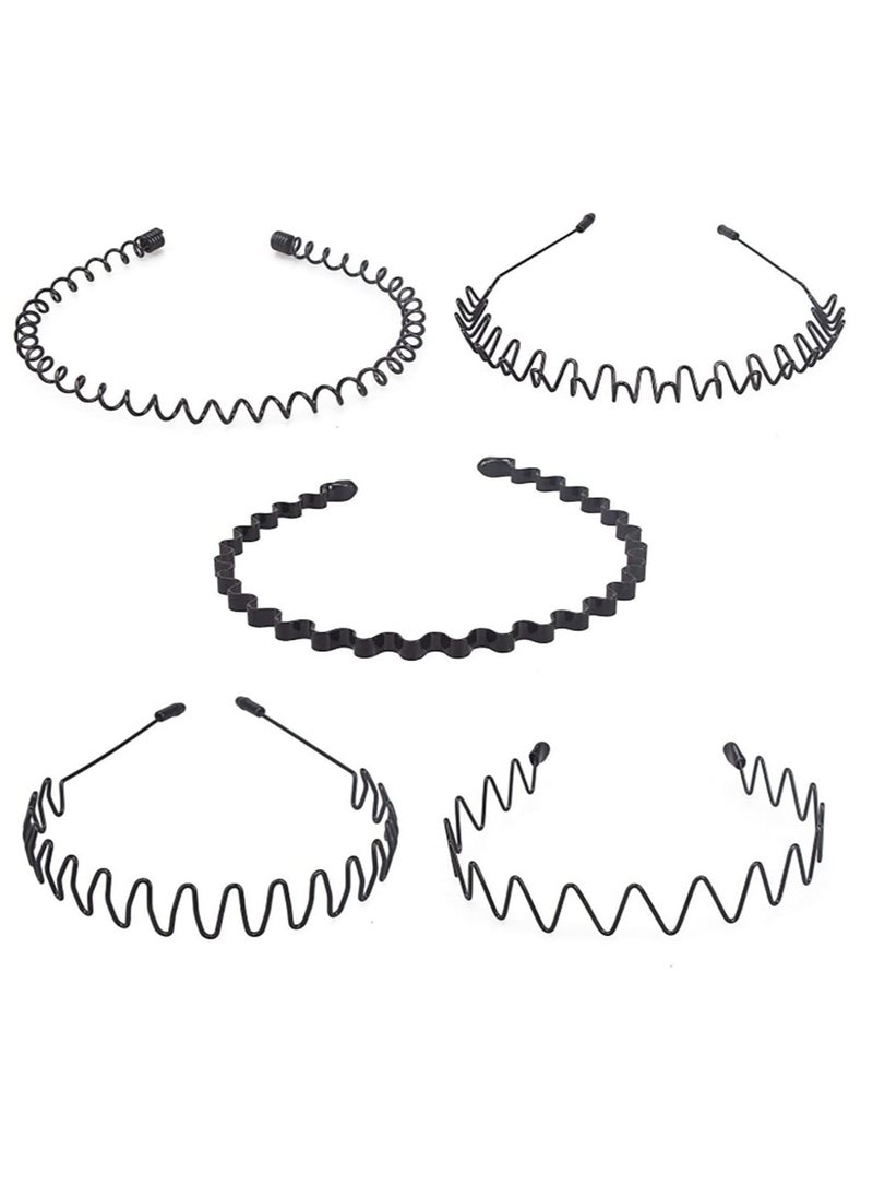 BONITO - 5 PCS Metal Spring Wavy Hairband Hair Hoop, Simple Fashionable Headband Headwear Accessories for Men, Women, Black - Image 1