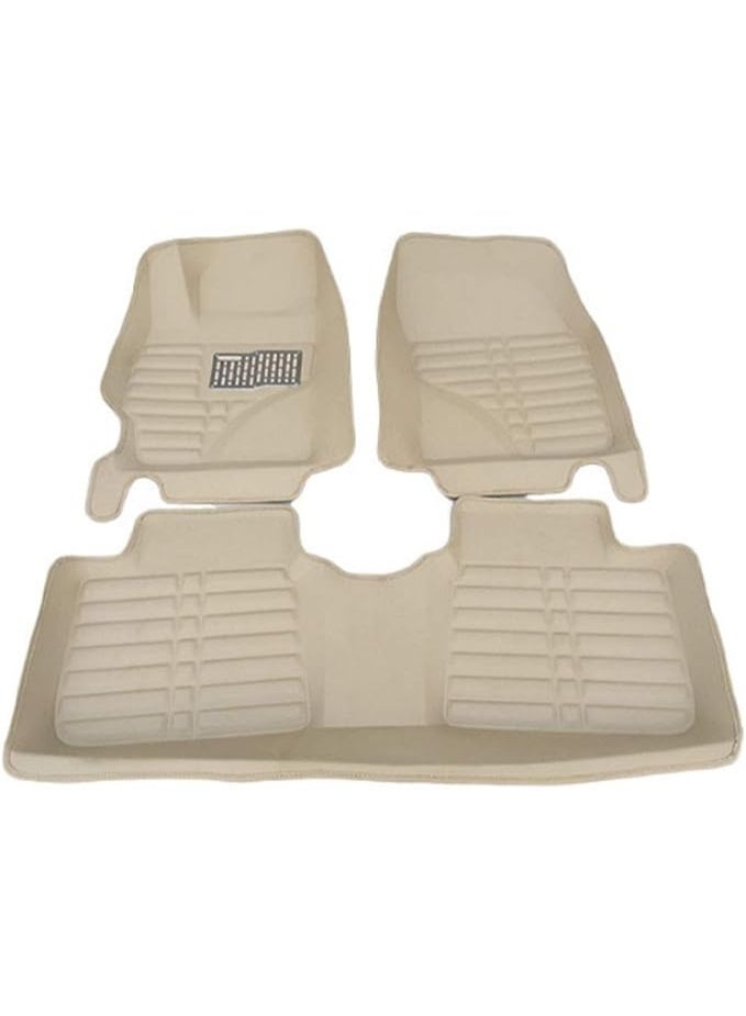 3-piece car mat set, beige compressed leather with a 3D design for complete protection, non-slip, waterproof and easy to clean