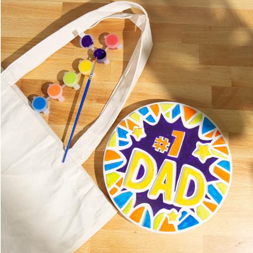 Creative Roots Paint Your Own #1 Dad Stepping Stone, Paintable Ceramic 7 in. Stone, Includes 6 Acrylic Paints & Paintbrush, Great Arts and Crafts for Kids Ages 8-12, Father's Day Gift - Image 4