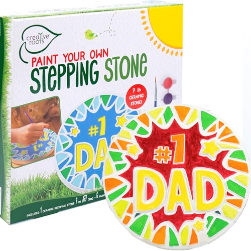 Creative Roots Paint Your Own #1 Dad Stepping Stone, Paintable Ceramic 7 in. Stone, Includes 6 Acrylic Paints & Paintbrush, Great Arts and Crafts for Kids Ages 8-12, Father's Day Gift - Image 1