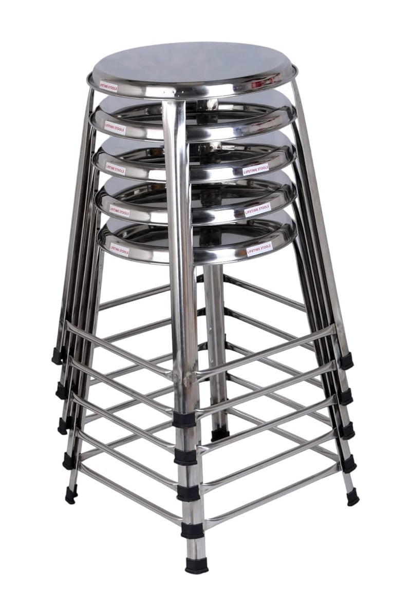 Lifetime Stools Lifetime Stools 24 inch Stainless Steel Stool for Sitting Round Shape HomeDoctorMedical StoolSalon StoolWarehouse StoolGarage StoolMultipurpose Outdoor Stool Pack of 5  - Image 1