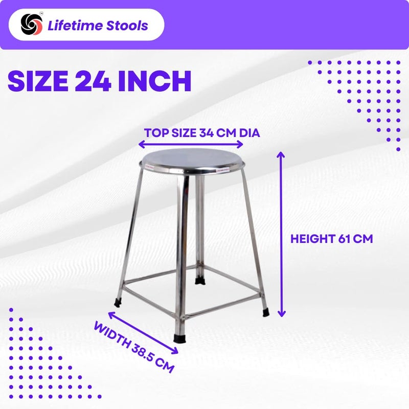 Lifetime Stools Lifetime Stools 24 inch Stainless Steel Stool for Sitting Round Shape HomeDoctorMedical StoolSalon StoolWarehouse StoolGarage StoolMultipurpose Outdoor Stool Pack of 5  - Image 2