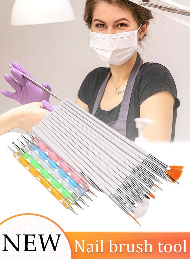 Generic 20pcs Nail Art Brush Set DIY Professional Nail Design Brushes 15pcs Nail Brush Painting Pen and 5pcs Nail Dotting Tools Nail Pen Designer Nail Art Painting Kit for Diy and Professional  - Image 1