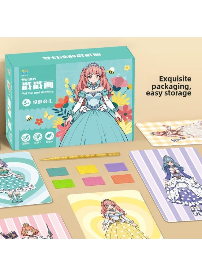 Generic - Children's Educational Toys Online Red Pokes Princess DIY Dress-up Color Filling Creative Hand-painted Stickers Full Set-Color:Green Dream Princess-6-in-1 Stamp Painting - Image 1