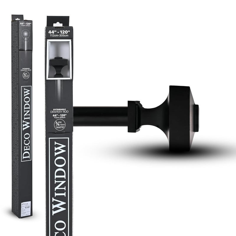 Deco Window Adjustable Curtain Rod for Windows 44 to 120 Inch Pack of 1 Extendable Heavy Duty 1 Inch Iron Drapery Pole with Finials Wall Mounted French Door Curtain Rods Black - Image 2