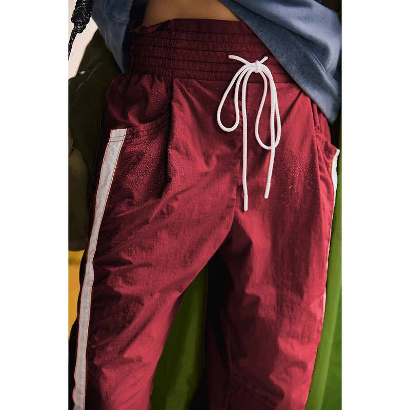 SeeLuNa Casual Wide Leg Pants Woman Drawstring Elastic Waist High Rise Strip Flowy Long Lounge Trousers with Pockets(Dark-Red,XS) - Image 3