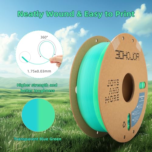 3DHoJor Transparent Multi Rainbow Color Gradient Change PLA 1.75mm 1KG 3D Printing Filament Crystal Rainbow PLA Clear PLA Filament with Cardboard Spool -Prairie - Image 2