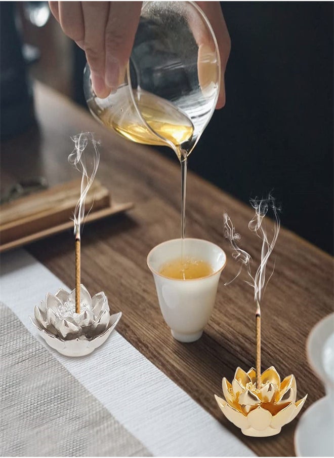 KASTWAVE 4pcs Metal Incense Holders, Mini Lotus Alloy Incense Stick Burner, Incense Censer with Incense Ash Catcher for Home Decor, Yoga, SPA  - Image 4