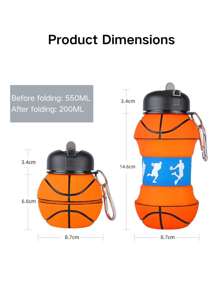 Multi-functional Foldable Silicone Water Bottle，kids drink bottle,Creative Design,for School,Travel,Sports,Outdoor Activities,Portable, Anti-fall,Leak-proof,Basketball Gifts - Image 2