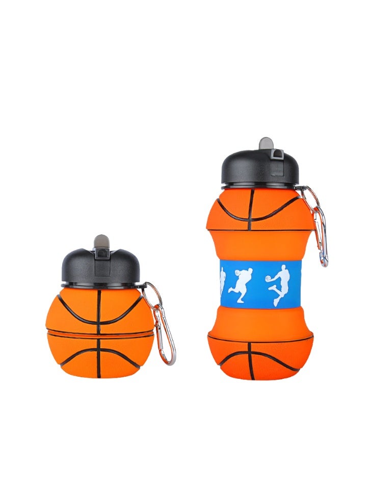 Multi-functional Foldable Silicone Water Bottle，kids drink bottle,Creative Design,for School,Travel,Sports,Outdoor Activities,Portable, Anti-fall,Leak-proof,Basketball Gifts - Image 1