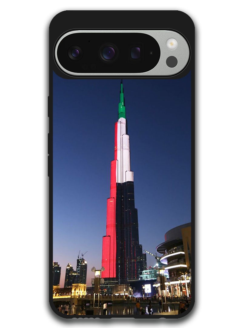Theodor Protective Case Anti Scratch Shock Proof Bumper Cover For Google Pixel 9 Pro XL UAE Flag on Burj Khalifa - Image 1