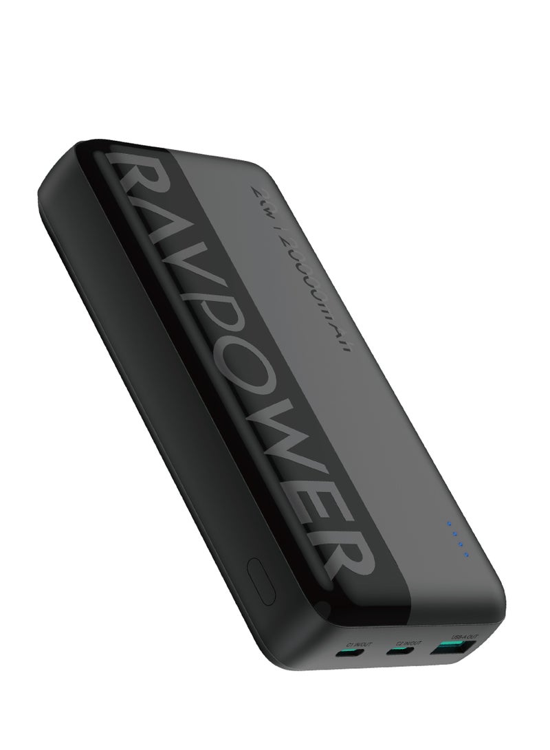 راف باور شاحن متنقل  20000 مللي أمبير شحن سريع 20 واط PD مع 3 منافذ USB-C وUSB-A يدعم شحن 3 أجهزة في وقت واحد سعة كبيرة للايفون وسامسونج وآيباد RP-PB1229 20000 mAh أسود - Image 2