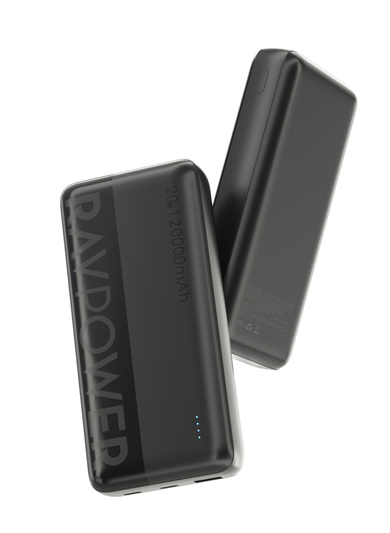 راف باور شاحن متنقل  20000 مللي أمبير شحن سريع 20 واط PD مع 3 منافذ USB-C وUSB-A يدعم شحن 3 أجهزة في وقت واحد سعة كبيرة للايفون وسامسونج وآيباد RP-PB1229 20000 mAh أسود - Image 1