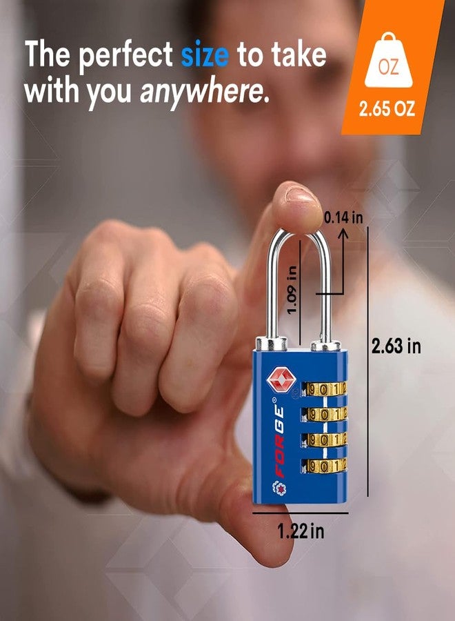 فورج أقفال فورج ذات أربعة أرقام معتمدة من إدارة أمن النقل الأمريكية (TSA) للأمتعة والسفر والنادي الرياضي والمدرسة والحقائب وحقائب الظهر وحقائب بليكان. مزودة بقفل من الفولاذ المقاوم للصدأ، وأرقام سهلة القراءة. (أزرق، عبوة من قطعتين) - Image 4
