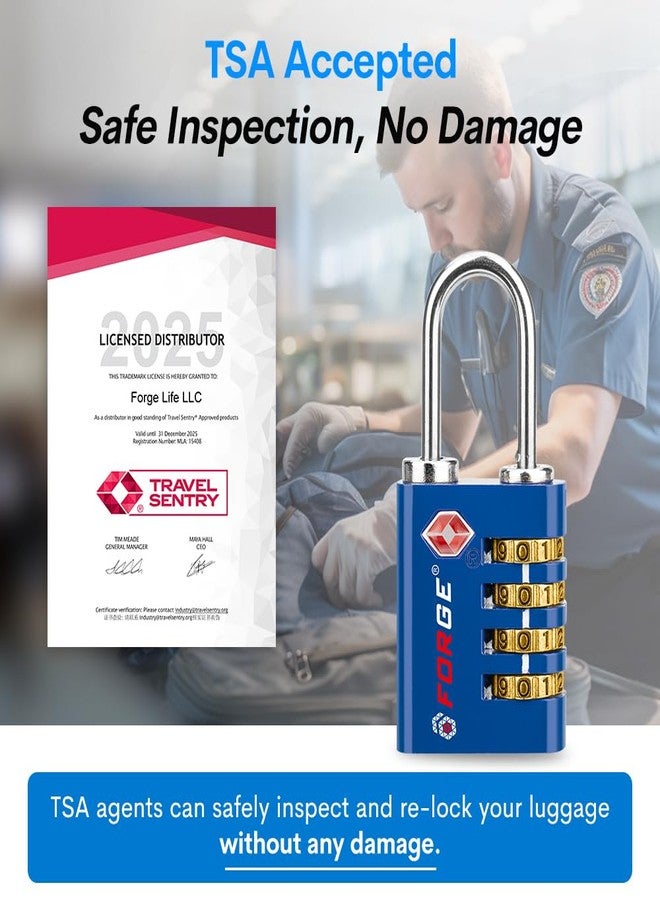 فورج أقفال فورج ذات أربعة أرقام معتمدة من إدارة أمن النقل الأمريكية (TSA) للأمتعة والسفر والنادي الرياضي والمدرسة والحقائب وحقائب الظهر وحقائب بليكان. مزودة بقفل من الفولاذ المقاوم للصدأ، وأرقام سهلة القراءة. (أزرق، عبوة من قطعتين) - Image 2