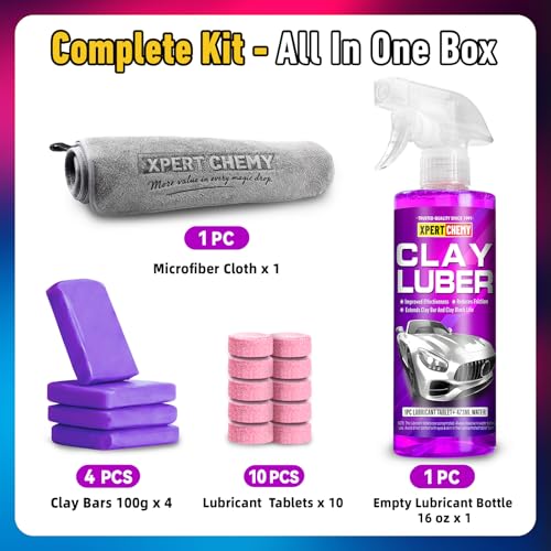 XPERTCHEMY Car Clay Bars Auto Detailing 4 Pack 400g(4x100g) and Clay bar Lubricant Tablets 10 Pack(1pcs=16 oz) Clay bar kit, Spray Bottle and Microfiber Towel for Car Detailing - Image 4