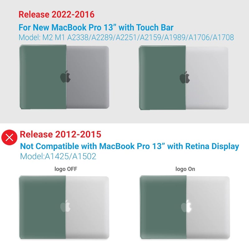 I Benzer Compatible with 2025 2024 M2 MacBook Pro 13 Inch Case 2025-2016 M1 A2338 A2289 A2251 A2159 A1989 A1706 A1708, Hard Shell Case & Keyboard Cover for Mac Pro 13, Midnight Green, T13MTGN+1A - Image 4
