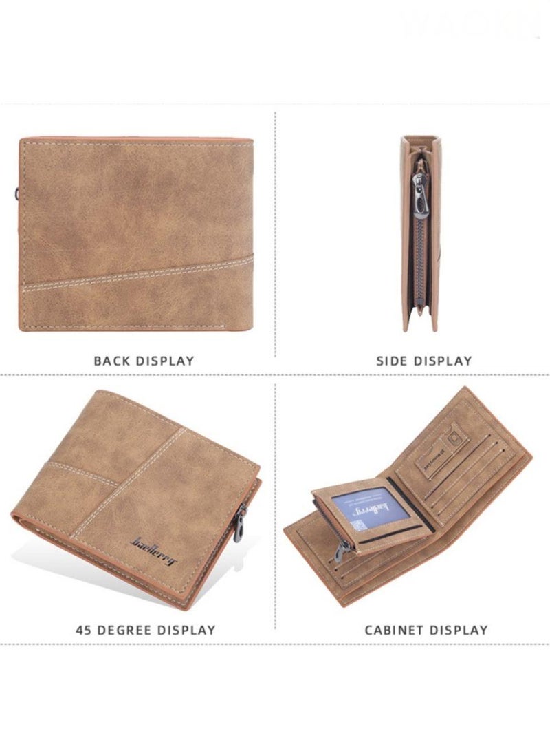 بايلليري محفظة الرجال الجديدة ذات القدرة الكبيرة ، محفظة التصميم الرجعي للأزياء الراقية للرجال ، محفظة أفقية صقيعة قصيرة للرجال ، محفظة عملة سحاب متعددة فتحات ، نسيج جلدي ، محفظة مقاومة للتآكل والقذارة. - Image 4