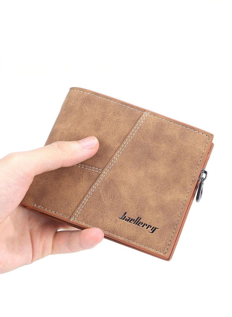 بايلليري محفظة الرجال الجديدة ذات القدرة الكبيرة ، محفظة التصميم الرجعي للأزياء الراقية للرجال ، محفظة أفقية صقيعة قصيرة للرجال ، محفظة عملة سحاب متعددة فتحات ، نسيج جلدي ، محفظة مقاومة للتآكل والقذارة. - Image 3