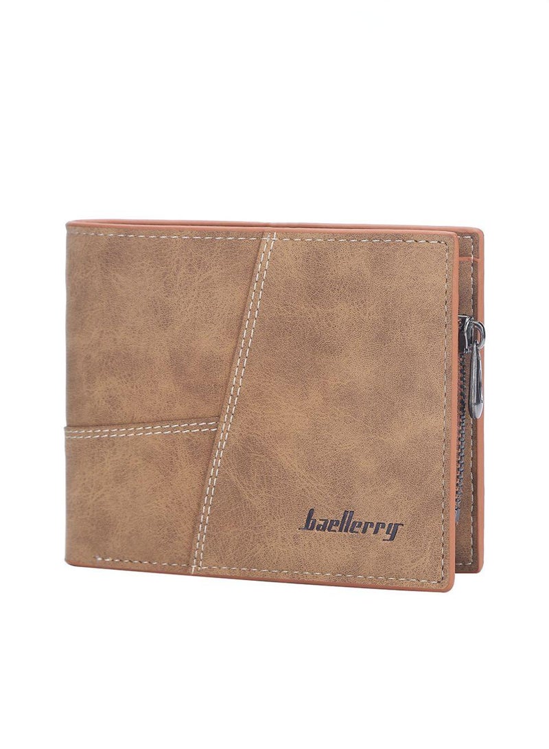 بايلليري محفظة الرجال الجديدة ذات القدرة الكبيرة ، محفظة التصميم الرجعي للأزياء الراقية للرجال ، محفظة أفقية صقيعة قصيرة للرجال ، محفظة عملة سحاب متعددة فتحات ، نسيج جلدي ، محفظة مقاومة للتآكل والقذارة. - Image 1