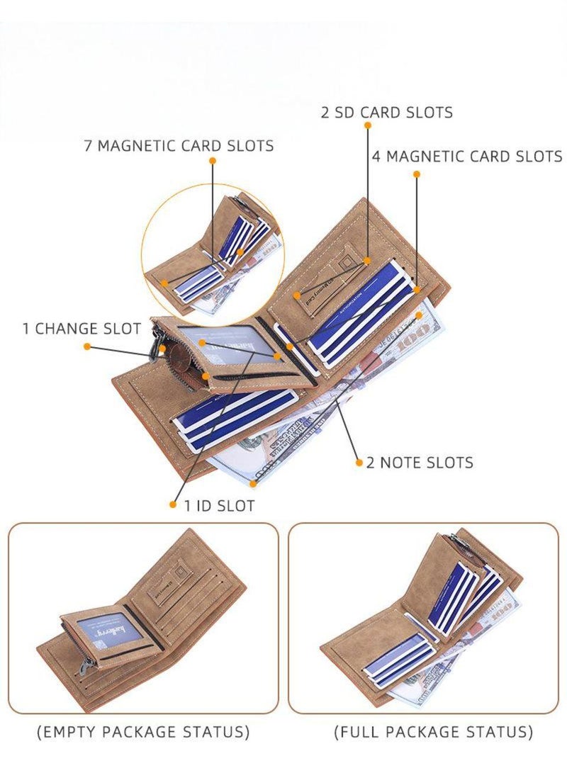 بايلليري محفظة الرجال الجديدة ذات القدرة الكبيرة ، محفظة التصميم الرجعي للأزياء الراقية للرجال ، محفظة أفقية صقيعة قصيرة للرجال ، محفظة عملة سحاب متعددة فتحات ، نسيج جلدي ، محفظة مقاومة للتآكل والقذارة. - Image 2