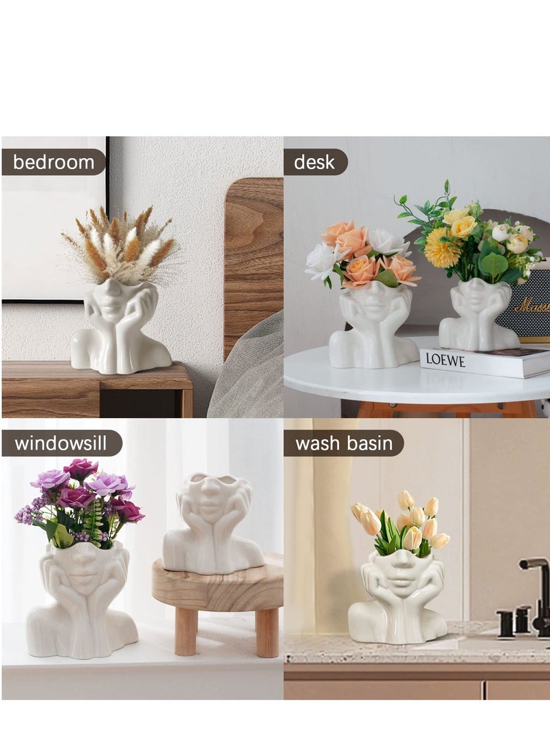 Y&D Ceramic Face Vase Flower for Decor Female Form Unique Bust Body Modern Cool Vases Table Shelf Living Room Office Bedroom(2Pcs White） - Image 5