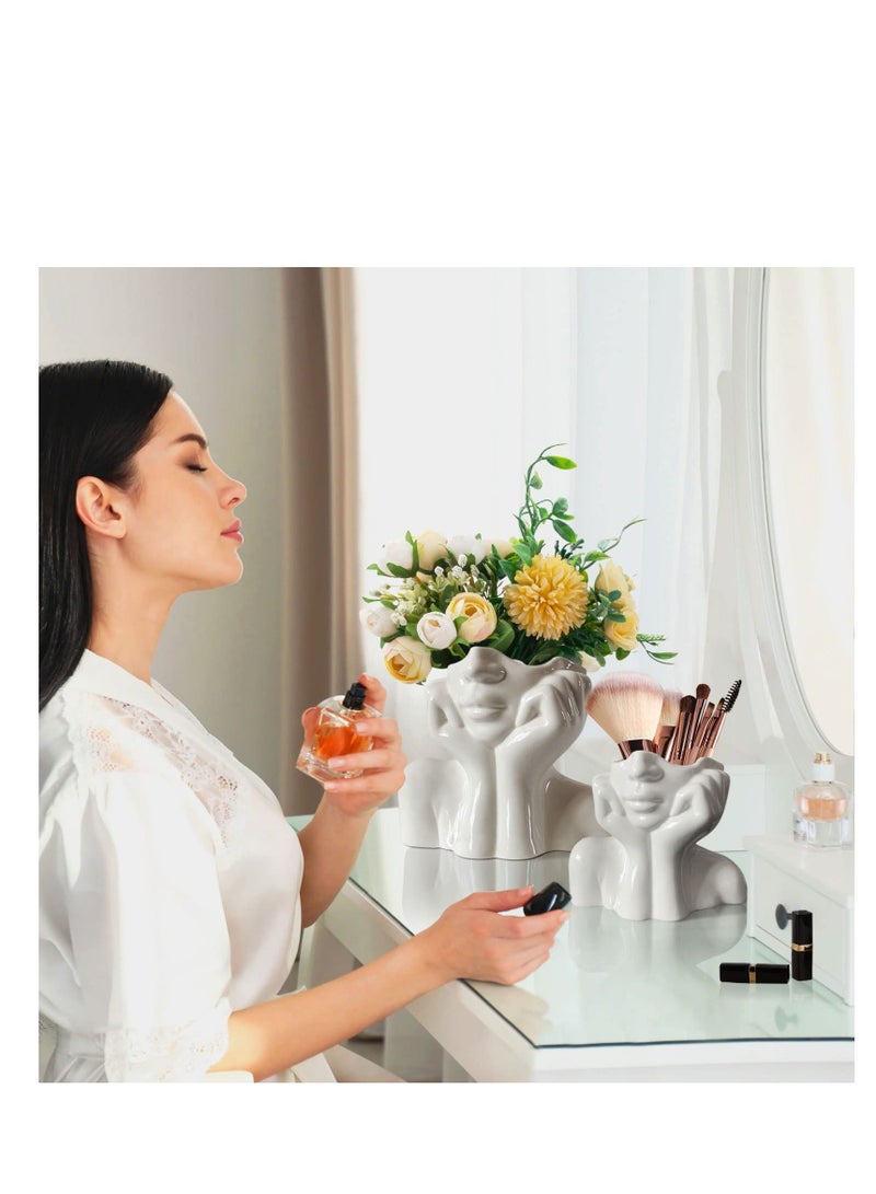 Y&D Ceramic Face Vase Flower for Decor Female Form Unique Bust Body Modern Cool Vases Table Shelf Living Room Office Bedroom(2Pcs White） - Image 2
