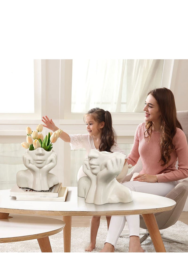 Y&D Ceramic Face Vase Flower for Decor Female Form Unique Bust Body Modern Cool Vases Table Shelf Living Room Office Bedroom(2Pcs White） - Image 4