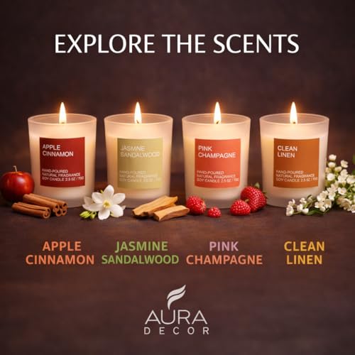 AURA DECOR AuraDecor Fragrance Votive Glass Candles Gift Set of 4 | Aromatheraphy | Frosted Glass | Corporate Gifting | Soy Wax | Candle Gift Set | Hand Poured Candle - Image 5