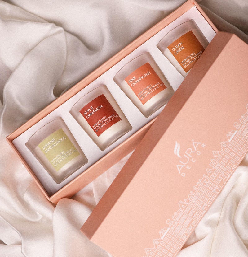 AURA DECOR AuraDecor Fragrance Votive Glass Candles Gift Set of 4 | Aromatheraphy | Frosted Glass | Corporate Gifting | Soy Wax | Candle Gift Set | Hand Poured Candle - Image 2