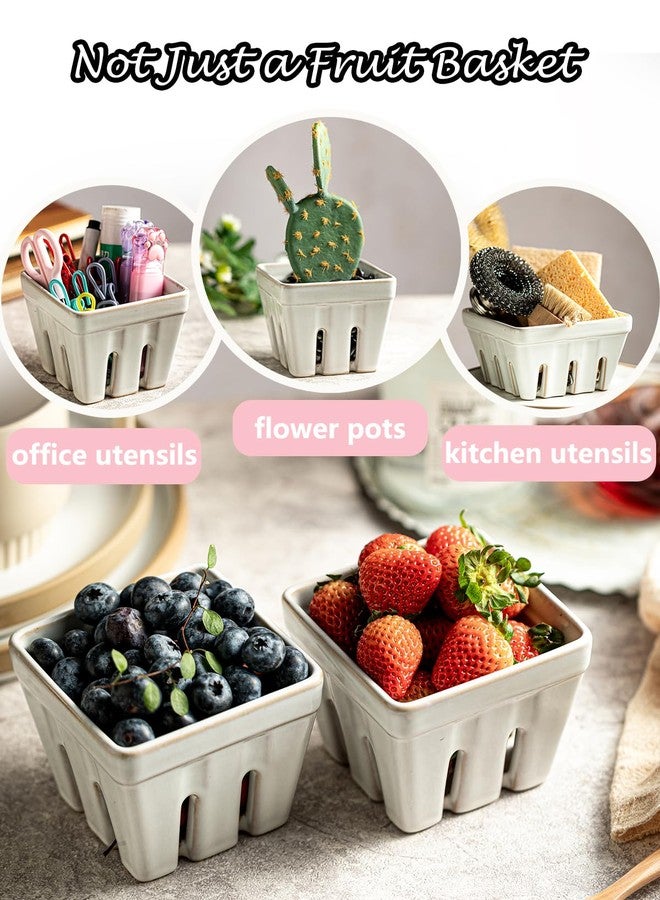 Gomakren Ceramic Berry Basket Set of 2, Square Fruit Bowl with Holes, Small Fruit Basket Containers for Kitchen Counter, Berries, Strawberry, Grape, Cherry, White - Image 5