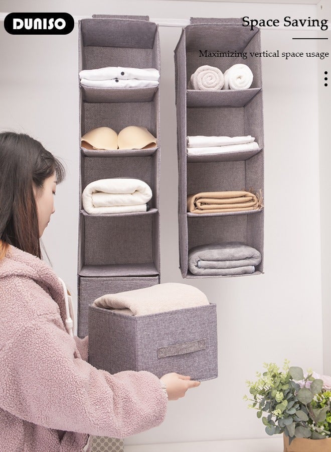 DUNISO 5-Tier Hanging Shelf Closet Organizer with 2 Drawers, Storage Box Collapsible Shelves Hanging Closet for Clothes, Socks, Underwear, Hat, Jeans, Towel, Sweater, in Bedroom, Dorm College Room - Image 3