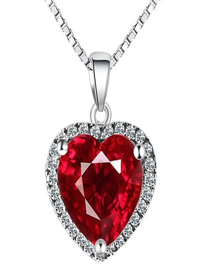 Navachi 925 Sterling Silver 18k White Gold Plated 3.7ct Heart Ruby Az9037a Necklace Pendant 18" - Image 1