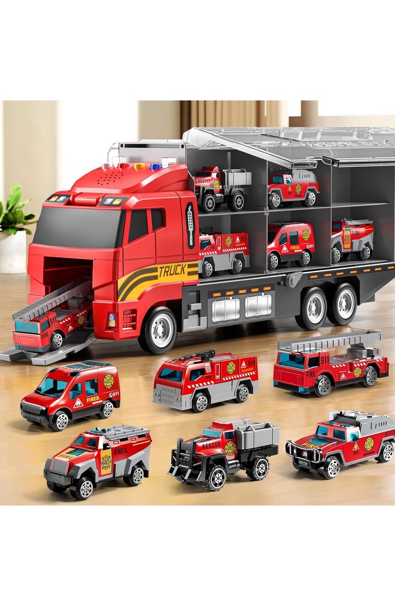 Toddler Boys Construction Truck Vehicle Toy Set with, Die-Cast Toy Car Carrier Truck for Kids, Birthday Gifts Toys for 3-8 Year Old Boys - Image 1