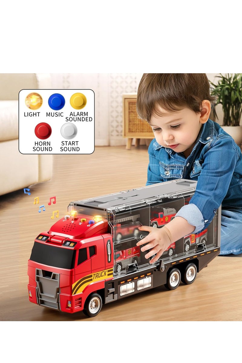 Toddler Boys Construction Truck Vehicle Toy Set with, Die-Cast Toy Car Carrier Truck for Kids, Birthday Gifts Toys for 3-8 Year Old Boys - Image 4