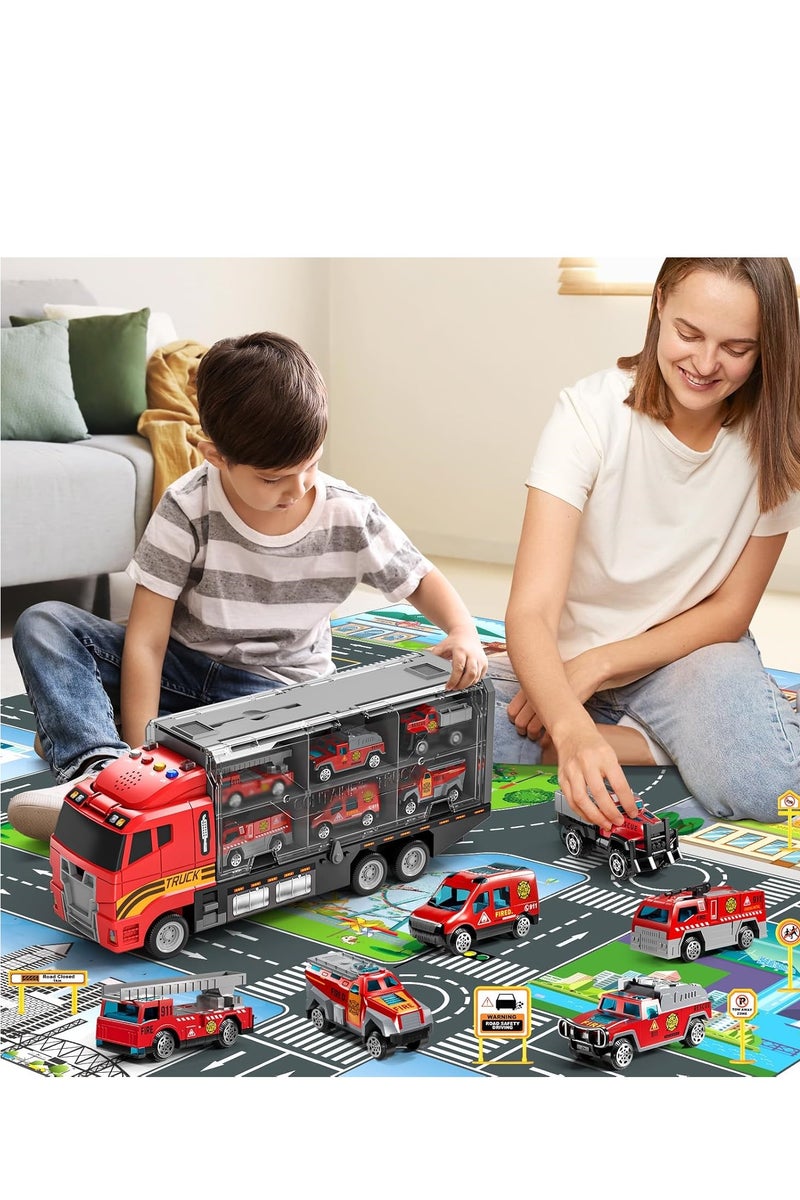Toddler Boys Construction Truck Vehicle Toy Set with, Die-Cast Toy Car Carrier Truck for Kids, Birthday Gifts Toys for 3-8 Year Old Boys - Image 5