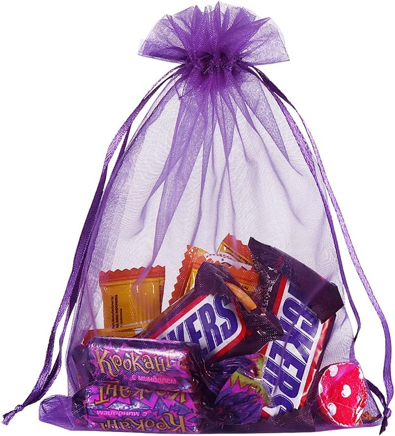 HRX Package 100pcs Organza Bags Purple, 5x7 inch Mesh Drawstring Gift Bags Jewelry Pouches for Christmas Candy Party Favor - Image 5