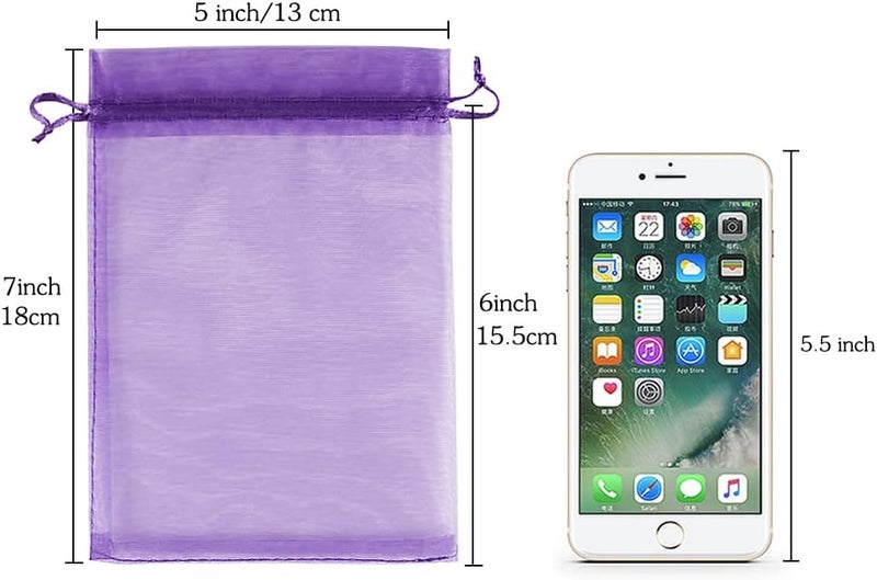 HRX Package 100pcs Organza Bags Purple, 5x7 inch Mesh Drawstring Gift Bags Jewelry Pouches for Christmas Candy Party Favor - Image 3