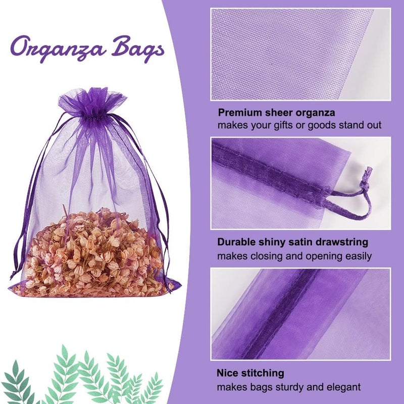 HRX Package 100pcs Organza Bags Purple, 5x7 inch Mesh Drawstring Gift Bags Jewelry Pouches for Christmas Candy Party Favor - Image 4