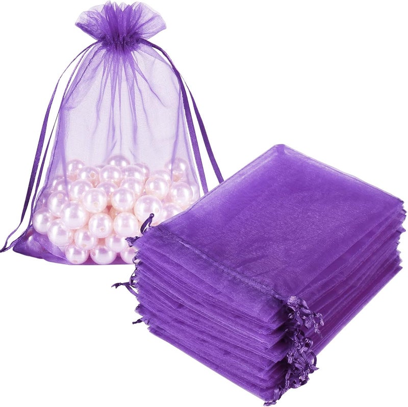 HRX Package 100pcs Organza Bags Purple, 5x7 inch Mesh Drawstring Gift Bags Jewelry Pouches for Christmas Candy Party Favor - Image 1
