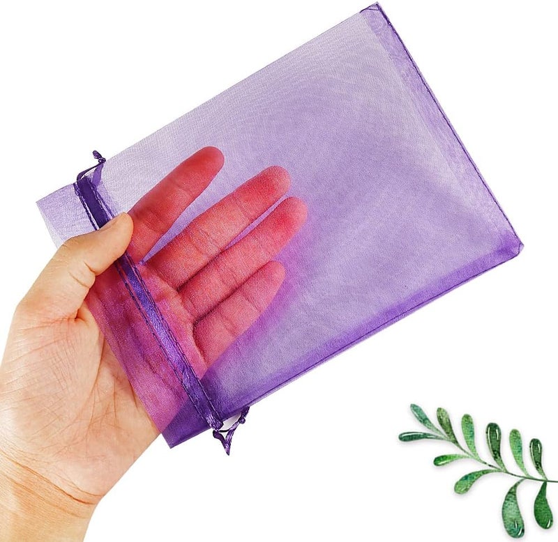 HRX Package 100pcs Organza Bags Purple, 5x7 inch Mesh Drawstring Gift Bags Jewelry Pouches for Christmas Candy Party Favor - Image 2