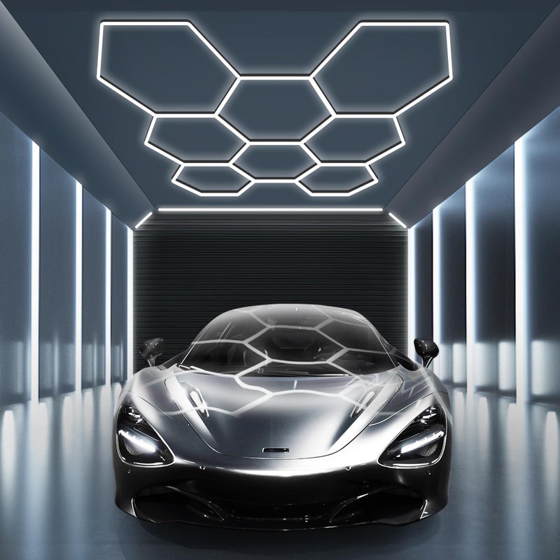 MODERN Hexagon Garage Light: Higher Brightness 38880 Lumens Honeycomb Garage Light, 8 Grid Systems 6500K, Hexagon Garage Grid Lighting for Garage, Gym, Car Detailing Shop etc. - Image 1
