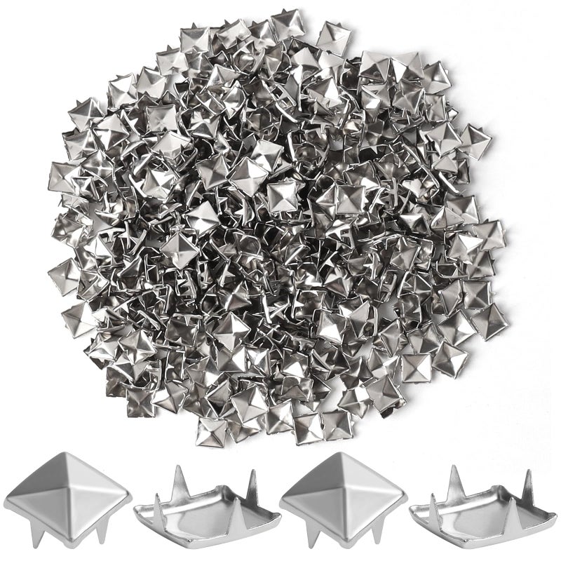 SBYURE 1000 Pieces 10mm Silver Studs for Clothing Four-jaw Square Spikes for Crafts Punk Metal Spike Studs for Leather Jacket Bag Dog Collar - Image 1