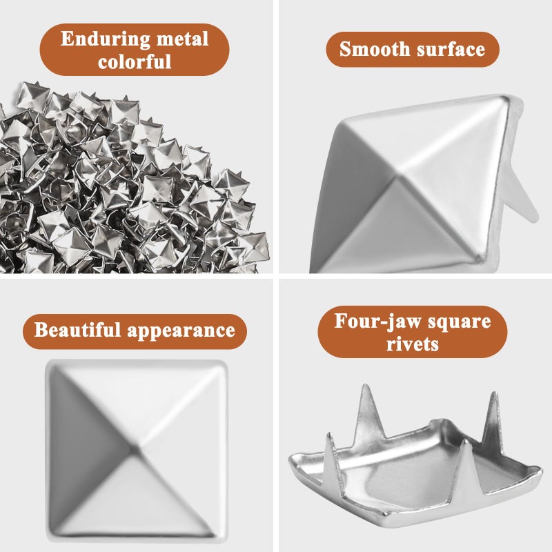SBYURE 1000 Pieces 10mm Silver Studs for Clothing Four-jaw Square Spikes for Crafts Punk Metal Spike Studs for Leather Jacket Bag Dog Collar - Image 3