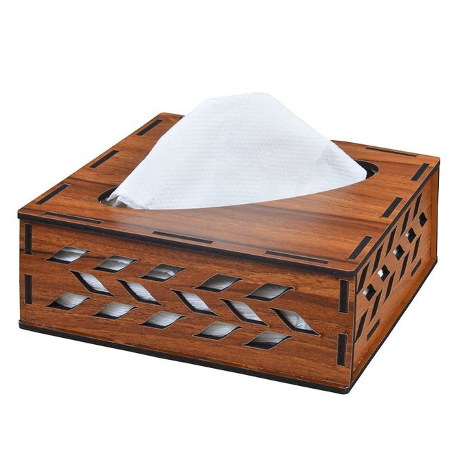 TISSUE PAPER BOX DECORATIVE WOODEN TISSUE HOLDER BOX FOR CAR HOME OFFICE DESK BATHROOM AND CAFETERIA FACIAL PAPER NAPKIN HOLDER CASE WITH THE PACK OF 100 TISSUE PAPERS SQUARE