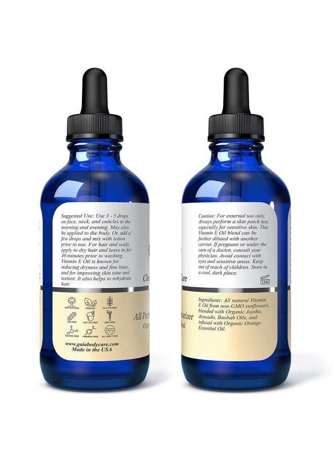 Gaia Body Care - Organic Vitamin E Oil 75000 Iu Body Oil For Dry Skinvitamin E Oil For Scars Hair Bath Oil4 Ounces - Image 1