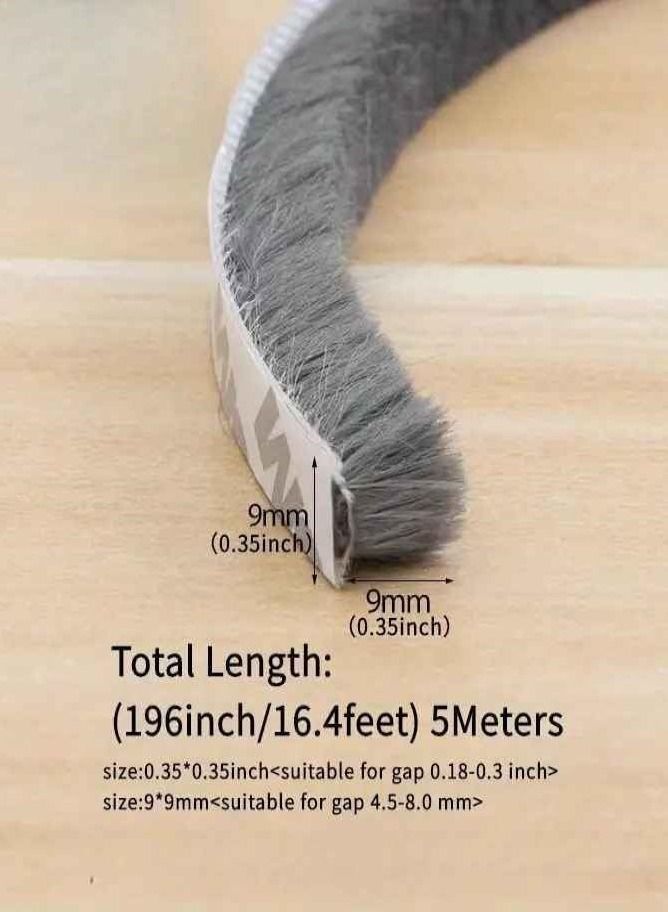 TEGRILO Brush Weather Seal Strip for Sliding Windows/Doors Frame Side, Pile Self Adhesive Weatherstrip Seal Tape for Door Draft Stopper, SoundProof Winter Insulation, Size (9mm*9mm, Grey)  - Image 3